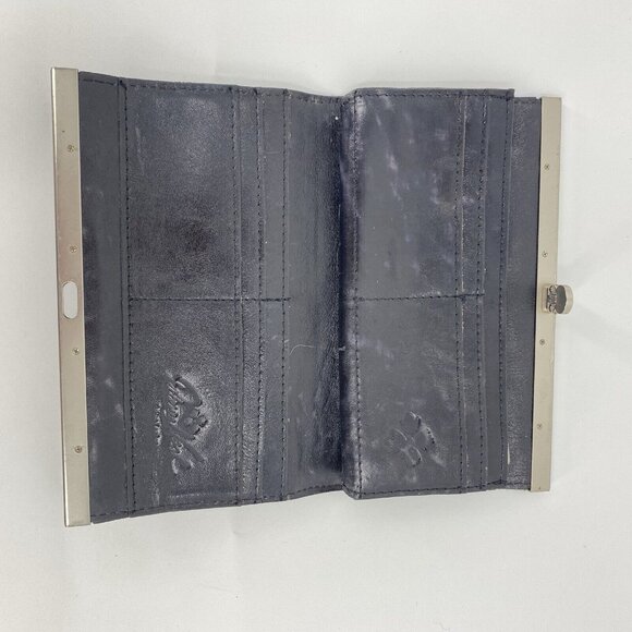 Patricia Nash Black Tooled Leather Wallet Framed Clutch Purse - Picture 4 of 5